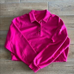 Alo Yoga 💞Women's Pink Long Sleeve Polo Crop Sweatshirt